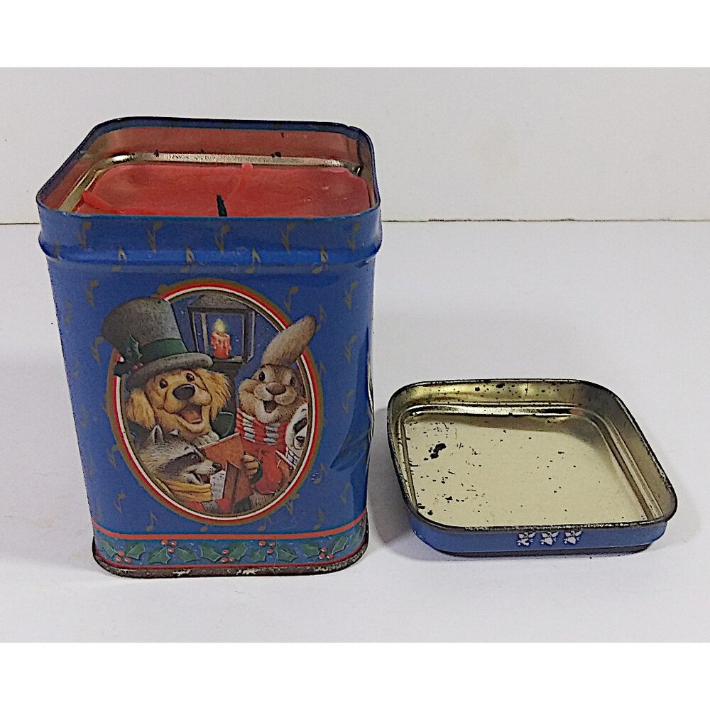 Vintage Christmas Wick N Tin Candle 4in Bayberry Scent Deck The Halls Animals